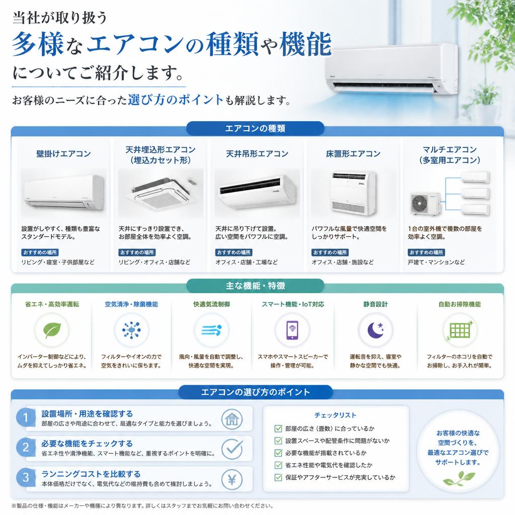 2. 多様なエアコンのラインナップ
